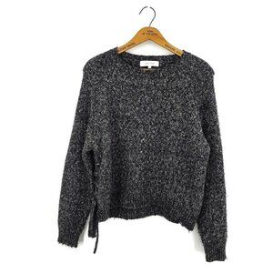 John + Jenn Sweater Womens Large Lace Up Pullover Black White Knit